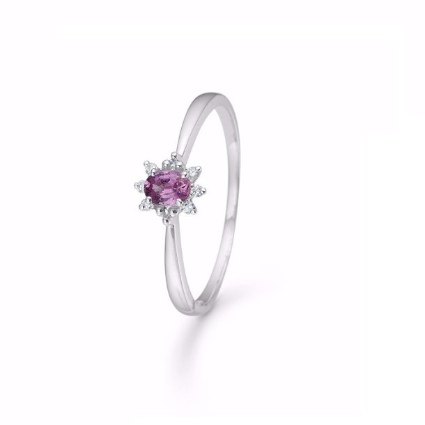 Guld &amp; Slv Design hvidguld ring 14 kt. med diamanter og pink safir 8379/6/14