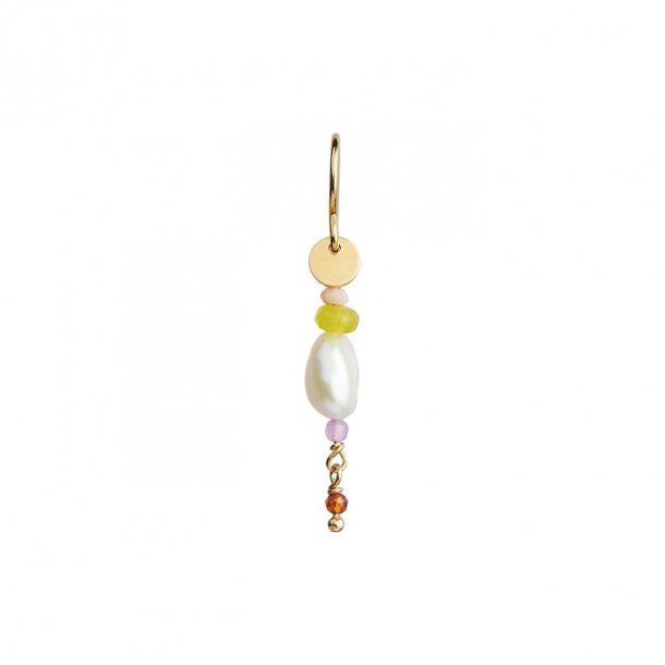 Stine A - Petit Baroque Pearl Earring Gold With Candy Stones Soft Lime (1 stk.)