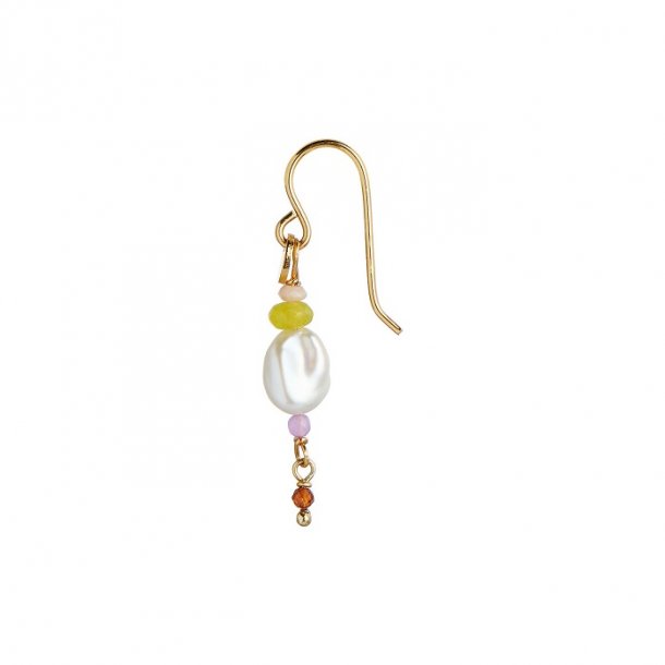 Stine A - Petit Baroque Pearl Earring Gold With Candy Stones Soft Lime (1 stk.)