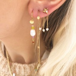 Stine A - Petit Baroque Pearl Earring Gold With Candy Stones Soft Lime (1 stk.)