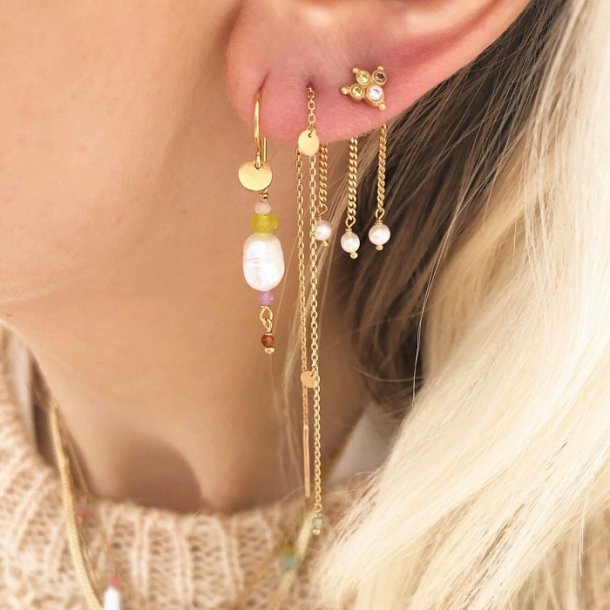 Stine A - Petit Baroque Pearl Earring Gold With Candy Stones Soft Lime (1 stk.)