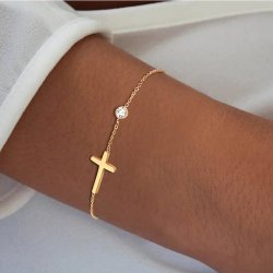 Armbnd kors vandfast forgyldt stl 163010