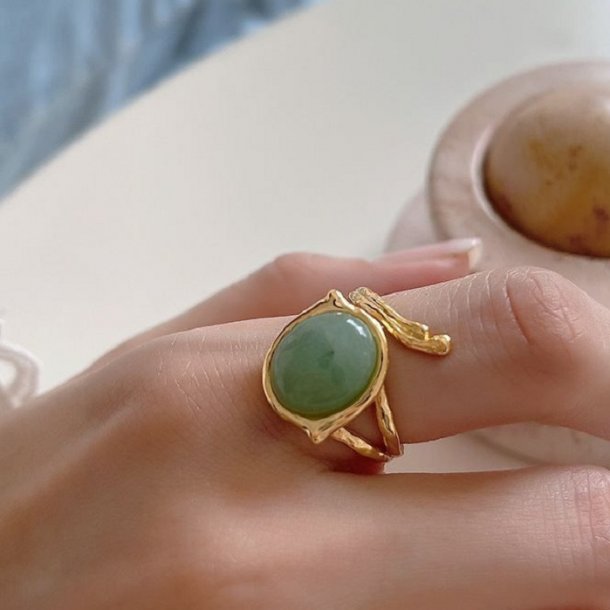 Donnatella - Green Love ring forgyldt med labcreated agat 